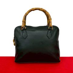 極 美品 GUCCI グッチ オールドグッチ ヴィンテージ バンブー レザー 本革 ハンドバッグ ボストンバッグ トートバッグ ブラック g16-4