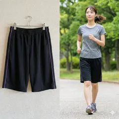 美品✨ インポートアンドセレクト import＆select ジャージ ハーフパンツ ショートパンツ ボトムス ウエストゴム 大きめ ゆったり 体型カバー カジュアル スポーティ サイドライン 軽量 普段使い 部屋着 リラックス ブラック 黒