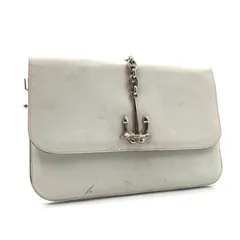 ■稀少フィービー期ヴィンテージ■CELINE セリーヌ　クラッチバッグ　パーティーバッグ　錨　イカリ金具付き　ホワイト シルバー金具　イタリア製　レザー　本革　レディース　ラグジュアリー　高級　ハイブランド