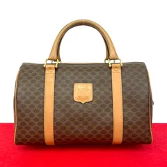 極 美品 CELINE セリーヌ ヴィンテージ マカダム ブラゾン トリオンフ ロゴ 柄 レザー ハンドバッグ ミニ ボストンバッグ ブラウン 99783