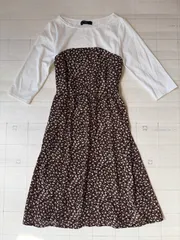 ト2512-③-5500 ハドソンハニー　HUDSON honey 花柄ドッキングワンピース　後ろリボン　L