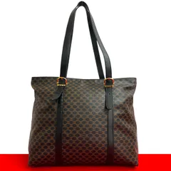 極 美品 CELINE セリーヌ ヴィンテージ マカダム ブラゾン トリオンフ 柄 レザー 本革 トートバッグ ハンドバッグ ブラック ブラウン 39429