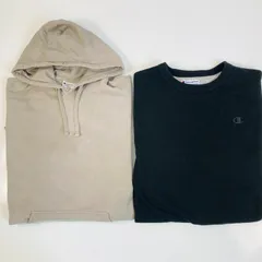 Champion パーカー＋トレーナー 2点セット グレー 黒 刺繍ロゴ 裏起毛 メンズ L　古着