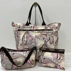 8507　LeSportsac レスポートサック　ハンドバッグ　トートバッグ　ポーチ　3点セット　ペイズリー　ピンク　ブラウン　クリーム色　レディース　軽量　カジュアル　シンプル　花柄　フラワー
