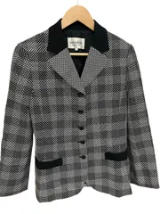 Z1729 【美品】jun ashida  ジュンアシダ　総柄　テーラードジャケット　ブラック　レディース　サイズ11