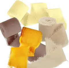 ideamall フレッジリボン フリンジ ロール 切りっぱなし 布 フリル 4cmx5m (イエロー系)