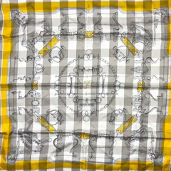HERMES エルメス カレ90 スカーフ Mors et Gourmettes モール・エ・グルメット シルク100% イエロー グレー【中古】Aランク　6_219