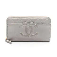 シャネル CHANEL ラウンド財布 マトラッセ シルバー レザー マトラッセ ラウンド財布 レディース Used B
