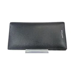 【ほぼ未使用品・美品】YSL Yves Saint Laurent イヴ サンローラン キャビアスキン フラップ ロングウォレット 長財布 ネイビー シルバー金具 レザー レディース メンズ ユニセックス シンプル 単色 無地