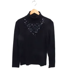 コムサ COMME CA タートルネック ウール カットソー ビーズ装飾 ストレッチ 長袖 9 黒 ブラック /NT21