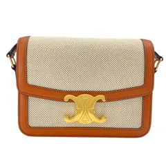 セリーヌ CELINE クラシックトリオンフバッグ 188882 ベージュxタン GD金具 キャンバス/カーフ レディース ショルダーバッグ