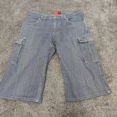 エックスガール　X‐Girl　  【サイズ】  1サイズ　ハーフパンツ　ショート　ヒッコリー生地　ネイビー　ホワイト　レディース　中古　古着