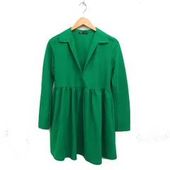 ザラ ZARA ミニ ドレス ワンピース ロングスリーブ 無地 S グリーン 緑 /FT37