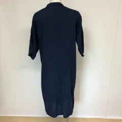 [値下げ交渉歓迎] ネイビー ワンピース 五分袖 スタンドカラー 無地 B-85