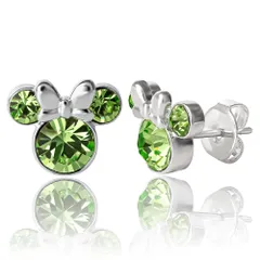 ミニーマウス 誕生石スタッドピアス 女性用 オフィシャルライセンス 誕生石イヤリング ディズニーギフト 女性用, 真鍮, クリスタル [8月 - ペリドットクリスタル。]
