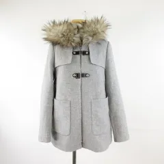 ザラウーマン ZARA WOMAN フード付きハーフコート 長袖 ジップアップ フェイクファー グレー M *A724
