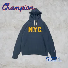 古着 Champion チャンピオン N.Y.C. スウェット プルオーバー パーカー メンズ Lサイズ ネイビー 送料込み