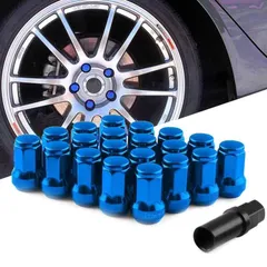 RUIEN スチール製 ホイールロックナット 20個セット M12 x P1.25 高さ33mm 外7角 ホイールラグナット 4穴/5穴 袋ナット カラーナット レーシングナット ショートナット 19HEX/21HEX兼用ソケット付き 軽量 盗難防止 ブルー