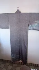 【正絹】灰紫色の鶴と波柄の訪問着•Мサイズ