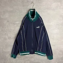 PUMA プーマ デニム風 刺繍ロゴ ストレッチ コットン トラックジャケット ジャージ 紺 XL