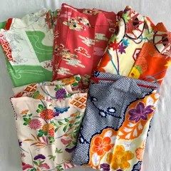 子供着物 女の子 5着 まとめ ヴィンテージ リメイク材料 ハンドメイド リメイク用 まとめ買い まとめ売り 着物 七五三 レトロ kimono #きもの猫田 T434