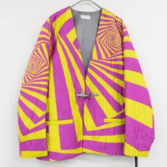 DRIES VAN NOTEN　ドリスヴァンノッテン　ノーカラージャケット　サイドジップ　総柄　サイケ柄　シルク　コットン　ピンク　イエロー　スロベニア製　レディース　36　b00112