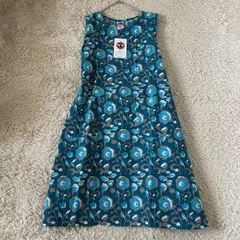 送料込み】新品未使用　エプロン　ターコイズブルー　エプロン　ジャガンナート　エプロンドレス　ワンピース　ボタニカル 花柄　フリーサイズ　ジャガンナート　インド綿　コットン100% 総柄　エスニック　アジアン雑貨