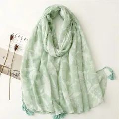 大判ストール ミントグリーン スケッチ風 森系×線描花柄 植物柄 ボタニカル 薄手 軽量 UVカット 冷房対策 春コーデ 夏コーデ お花見 旅行 リゾート 普段使い おしゃれ 可愛い 上品 プレゼント ギフト 母の日 送料無料 即購入OK  最短当日〜翌日発送