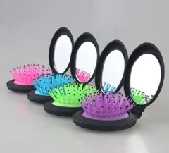 【人気商品】携帯 おしゃれ 可愛い コーム 静電防止 マッサージ櫛 折りたたみ ヘアケア ブラシ 鏡つき お出かけ くし 通勤 通学 旅行 HJ 櫛 ヘアブラシ (青)