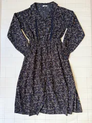 ト2512-③-5502 オリーブデオリーブ　OLIVE des OLIVE  花柄ロングワンピース　ネイビー　F