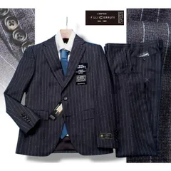 新品10.8万円 大手百貨店扱い 秋冬『CERRUTI チェルッティ 伊製生地』ウール ライトフランネル ストライプ スーツAB6紺(E) 1010291