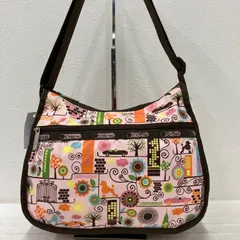 8573　LeSportsac レスポートサック　ショルダーバッグ　ブラウン　ピンク　プードル　街並み　軽量　カジュアル　シンプル　レディース