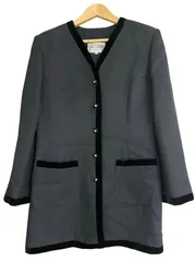 Z1729 jun ashida ジュンアシダ　ロング丈　ノーカラージャケット　アウター　ブラック　レディース　サイズ13