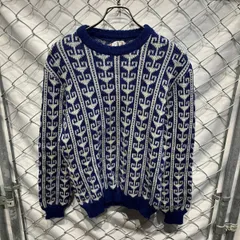 VAN ニット 古着 サイズ M 総柄 ブルー ヴァン 
