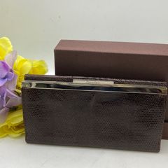 カルバンクライン 長財布 クロコ がま口 2つ折り 茶 FU163