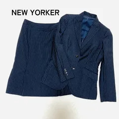 【NEWYORKER】ニューヨーカー レディース スーツ スカートセットアップ ウール モヘヤ シルク混 ストライプ  黒 ブラック サイズ 上9AR 下11