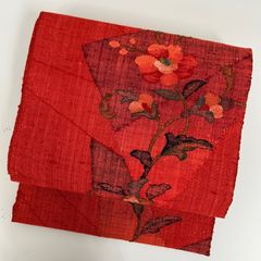 名古屋帯 八寸 正絹 紬 松葉仕立て 唐草柄 夏帯 六通柄 sh0284 - メルカリ