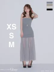 グレー GL3489【ROBE de FLEURS Glossy/ローブドフルール グロッシー】 シアー/ チュール/ ドッキング/ セットアップ/ フレア/ ワンピース/ ロングドレス/ キャバドレス/ andy ON2995