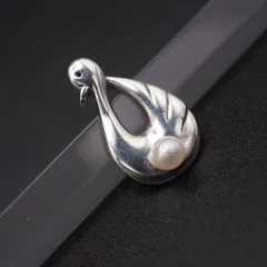 M687 本真珠 4.2mm珠 パール SILVER刻印 ペンダント トップ 白鳥 スワン デザイン シルバー チャーム ヘッド 6月誕生石