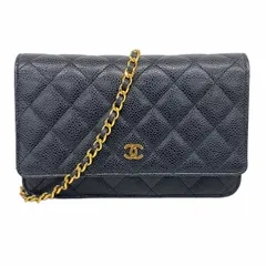 【6ad3253-k】シャネル ショルダーウォレット マトラッセ キャビアスキン ブラック ゴールド金具【中古】レディース