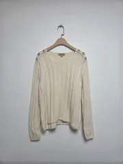 バーバリー ウール カシミア ブレンド ボタン セーター ベージュ (M)