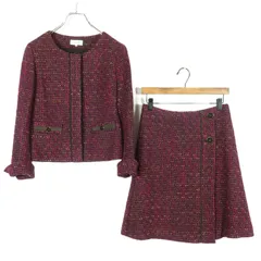 en quete フランドル★上質ツイード♪スーツ ジャケット&スカート サイズ38 赤紫系 厚手 z17276