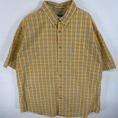 古着 コロンビア Columbia 半袖シャツ ワンポイント ロゴ ボタンダウンシャツ 胸ポケ  イエロー チェック メンズ