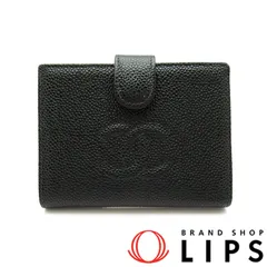 シャネル 2つ折がま口財布 A13497 キャビアスキン レディース ブラック 【中古】