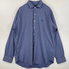 古着 ポロ・ラルフローレン POLO RALPH LAUREN 長袖シャツ ロゴ刺繍 ワンポイント ビックサイズ XL  ブルー系 チェック メンズ