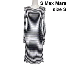 ◇ エスマックスマーラ S Max Mara ロングワンピース 長袖 ボーダー柄 クルーネック Aライン 白 黒 バイカラー S 7号 レディース S6A328