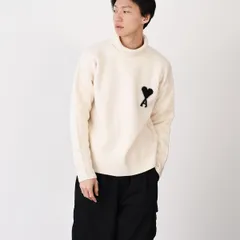 AMI ALEXANDRE MATTIUSSI AMI DE COEUR アミパリス Ami De Coeur  ニット セーター ファネルネック メリノウールフェルトニットセーター UKS839 018 メンズ ホワイト タートルネック ハイネック