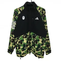 【美品】アディダス×A BATHING APE ジップパーカー グリーン×黒 一部カモフラ 迷彩 ジャケット  メンズ L ゴルフウェア adidas