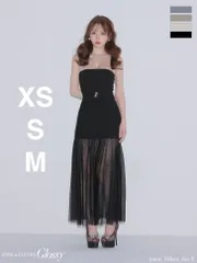 ブラック GL3489【ROBE de FLEURS Glossy/ローブドフルール グロッシー】 シアー/ チュール/ ドッキング/ セットアップ/ フレア/ ワンピース/ ロングドレス/ キャバドレス/ andy ON2995