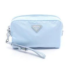 プラダ PRADA ポーチ Re-Nylon スモール ライトブルー ナイロン レザー トライアングルロゴ ポーチ レディース Used A